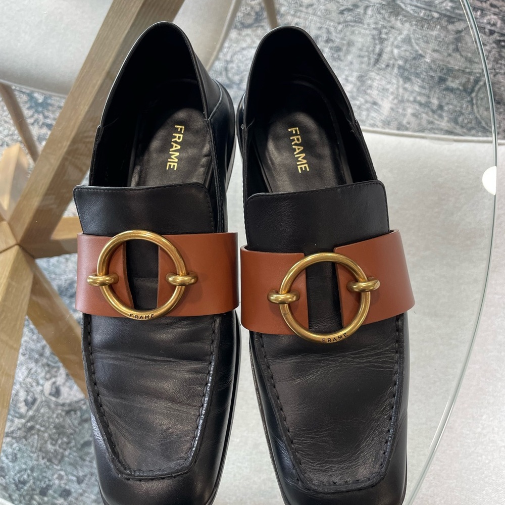 Frame Denim Black and Brown Loafers